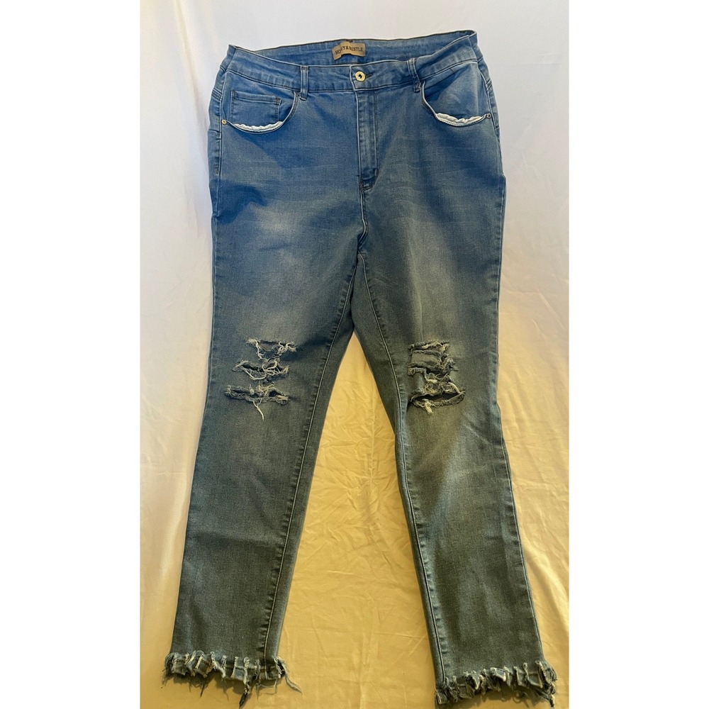 Honey & Bristle Plus Size 22 Distressed Skinny Jeans Blue Frayed Hem Ankle